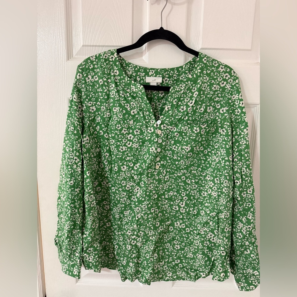 J. Jill Green and White Floral Blouse